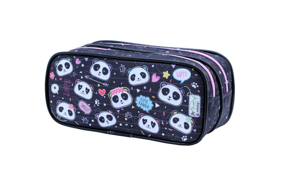 Estojo Escolar Duplo Panda Estojos kids Pacote c/ 4 unidades